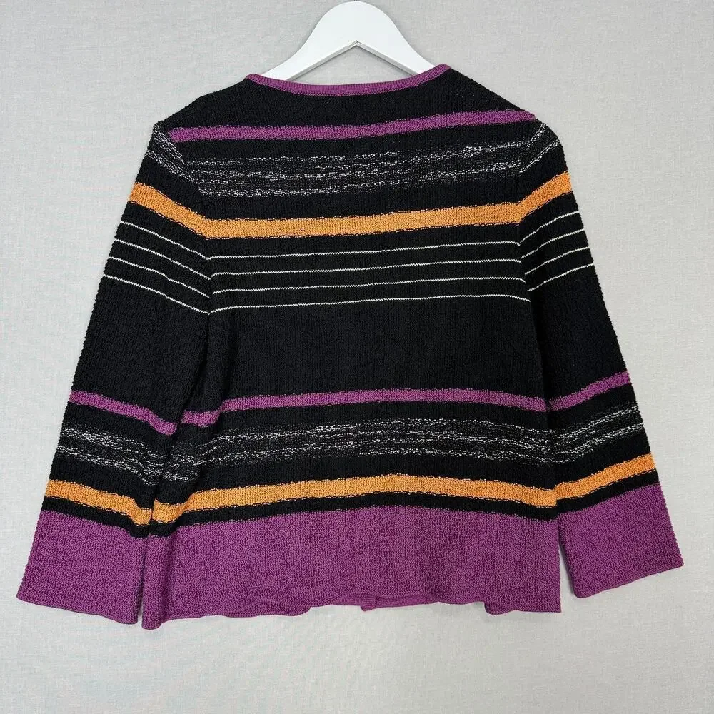 Missoni Sweater Womens 8‎ Black Purple Striped Cardigan Pockets Made in Italy